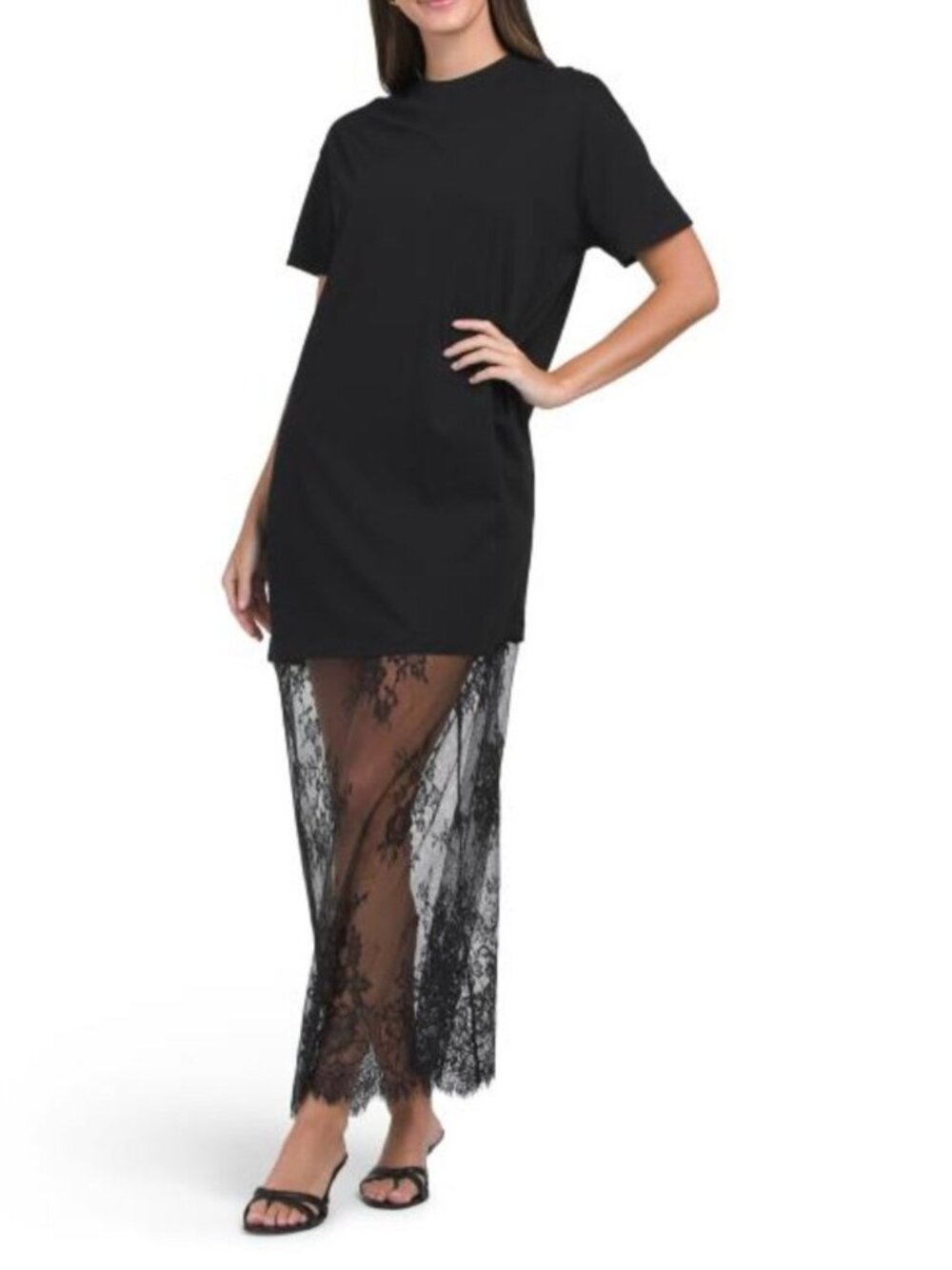 WHITE CLOSET Short Sleeve Lace Hem Dress - Picture 1 of 4
